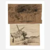 Max Liebermann, Paar Zeichnungen, Kohle auf leichtem Karton