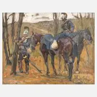 Ludwig Putz, "Schwere Reiter im Krieg", Gouache auf Papier