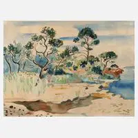 Yves Brayer, Am Seeufer, Aquarell über Graphit auf Velin