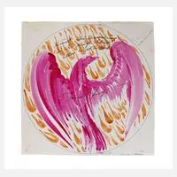 Ernst Fuchs, Tellerentwurf Phönix, Tusche