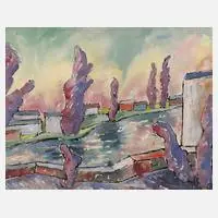 Erwin Schoultz-Carrnoff, Französische Landschaft, Tusche und Aquarell auf leichtem Karton