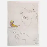 Bjørn Wiinblad, Junge Frau mit Vogel, Mischtechnik