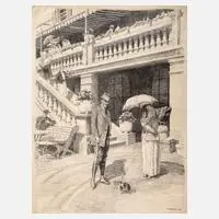 Walther Caspari, Sommertag am Hotel, 1912, Tuschefeder mit geringen Retuschen in Deckweiß auf Karton