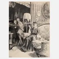 Walther Caspari, Abend im Salon, Tuschefeder auf Karton