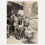 Walther Caspari, Abend im Salon, Tuschefeder auf Karton