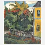 Fredo Bley, Dorfstraße, Öl auf Hartfaserplatte