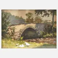 Ernst Frommhold, "Brücke am Kemnitzbach", 1932, Mischtechnik