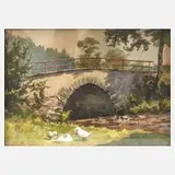 Ernst Frommhold, "Brücke am Kemnitzbach", 1932, Mischtechnik