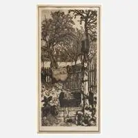 Karl Hanusch, Gartenstück, 1919, Radierung mit dezentem Plattenton