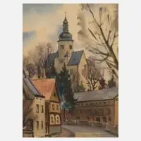 Gerhard Oßmann, "Kirche in Straßberg", Aquarell