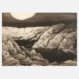 Peter Sylvester, Mondscheinlandschaft, Aquatintaradierung in Braun gedruckt