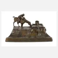 Titze, Schreibzeug mit Reiter, Bronze in Kaltbemalung staffiert