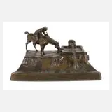 Titze, Schreibzeug mit Reiter, Bronze in Kaltbemalung staffiert