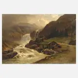 Gustav Breuning, Sägemühle am rauschenden Gebirgsfluss, Öl auf Leinen auf Karton kaschiert