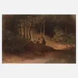 Ludwig von Hagn, "Waldinterieur mit zwei Kindern", Öl auf Karton mit angesetzten Ecken
