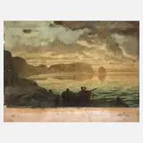Ferdinand Knab, Romantische Meeresszene, Öl auf Malkarton