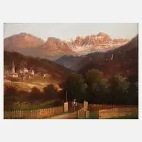 Hubert Sattler, Dorf in den Dolomiten, Öl auf Karton