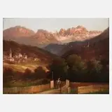 Hubert Sattler, Dorf in den Dolomiten, Öl auf Karton