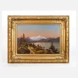 Spätromantiker, Frau am abendlichen Alpensee, 1867, Öl auf Leinwand