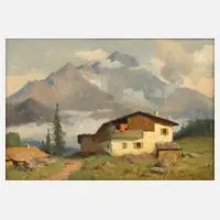 Buhumil Berghauer, Sommerliche Alm in den Alpen, Öl auf Leinwand