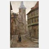 Walter Corsep, "Die Allerheiligenstraße in Erfurt", Öl auf Karton
