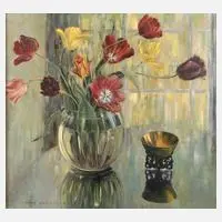 Rena Hostetler, Tulpenstillleben, Öl auf Leinwand