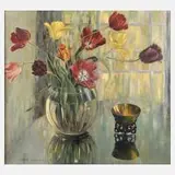 Rena Hostetler, Tulpenstillleben, Öl auf Leinwand