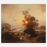 Günter König, Romantische Abendlandschaft, Öl auf Leinwand