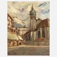 Die Hofkirche in Innsbruck by Felix Kügele, Öl auf Sperrholzplatte, sold Aug 2025