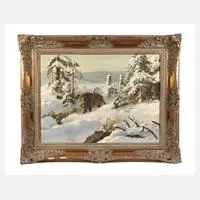 Fritz Laube, "Keiler" in Winterlandschaft, Öl auf Leinwand