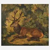 Heinrich Linzen, "Hirsch im Bett", Öl auf Leinwand