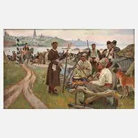 Louis Picard, Kosaken am Fluss, Öl auf Karton
