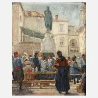 Atanasije Popović, Markt in Dubrovnik, Öl auf Malplatte