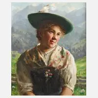 Emil Rau, Dirndl mit Hut, Öl auf Leinwand