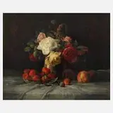 Heinz Rauh, Opulentes Blumenstillleben mit Obst, 1916, Öl auf Leinwand