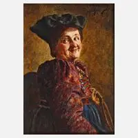 Georg Roessler, Frau in Tracht, Öl auf Holz