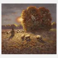 Walter Rohrbach, Pastorale am Sommerabend, Öl auf Hartfaserplatte