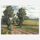 Ferdinand Schebek, "Landstraße bei Fürstenberg", 1928, Öl auf Leinwand