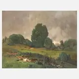 Toni von Stadler, Sommerliche Bachaue, 1915, Öl auf Holzplatte