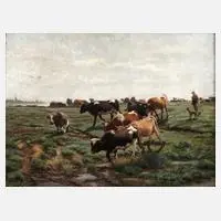 Max Stahlschmidt, "Kühe im Warnowmoor", Öl auf gesperrter Holzplatte