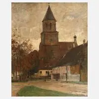 Max Thedy, "Dorfstraße mit Klosterkirche", Öl auf Leinwand