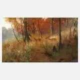 Rudolf Thost, Rehe im Wald, Öl auf Leinwand