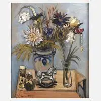 Dahlienstillleben by Günter Dührkop, 1995, Öl auf Hartfaserplatte, sold Aug 2025