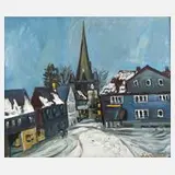 Günter Dührkop, Ortschaft im Winter, 1995, Öl auf Platte