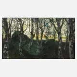 Carl Strathmann, Birken in abendlicher Landschaft, Öl auf Karton