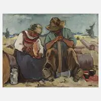 Expressionist, Rastendes Bauernpaar, Öl auf Leinwand