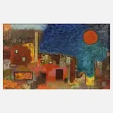 H. Seyfried, Mond über der Stadt, Öl auf Leinwand
