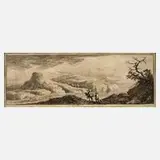 Franz Edmund Weirotter, Bergige Landschaft mit Reitern, Radierung