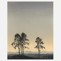 Hans Figura, Landschaft im Morgenlicht, Farbradierung auf Seide