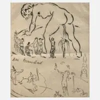 Michel Fingesten, "Das Brausebad", Radierung mit dezentem Plattenton
